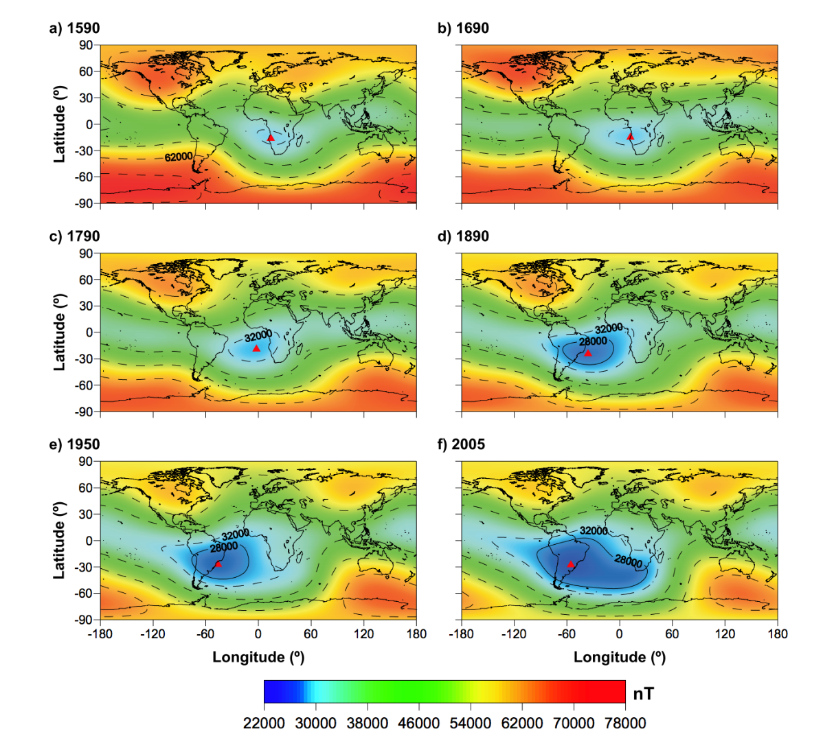 Mapa AMAS que muestra su movimiento durante los últimos siglos.