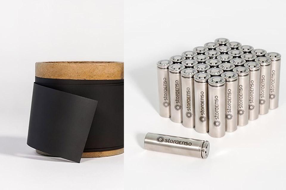 Electrodo de carbón duro y batería. (Fuente: Stora Enso/Divulgación).