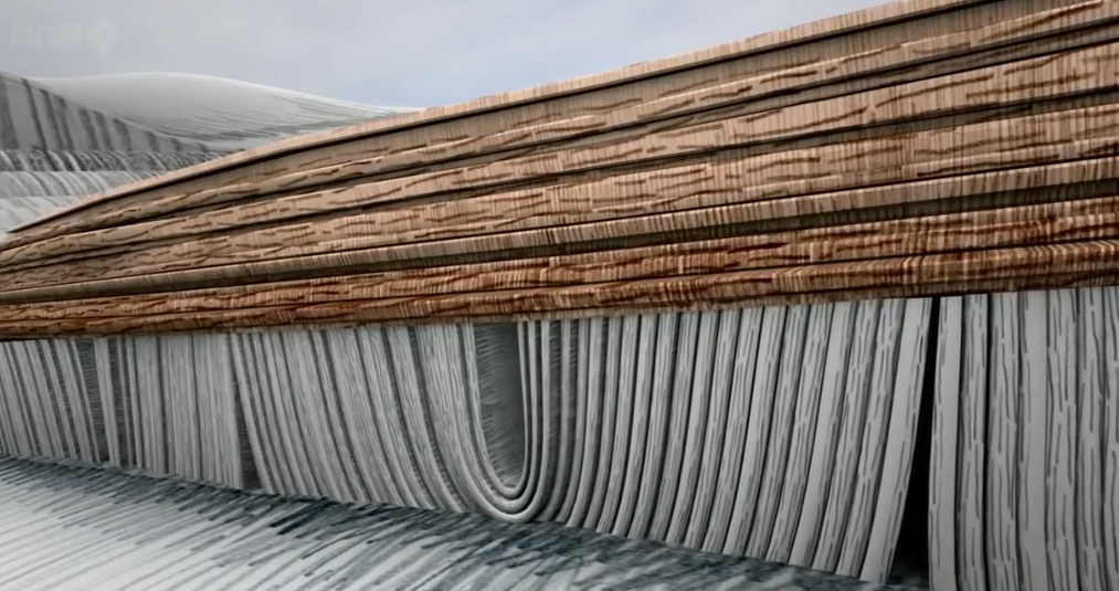 Las discordancias del lecho rocoso encontradas en Siccar Point se deben a acciones tectónicas que han ocurrido durante miles de años en Escocia. imagen documental, "hombres rockeros" la bbc